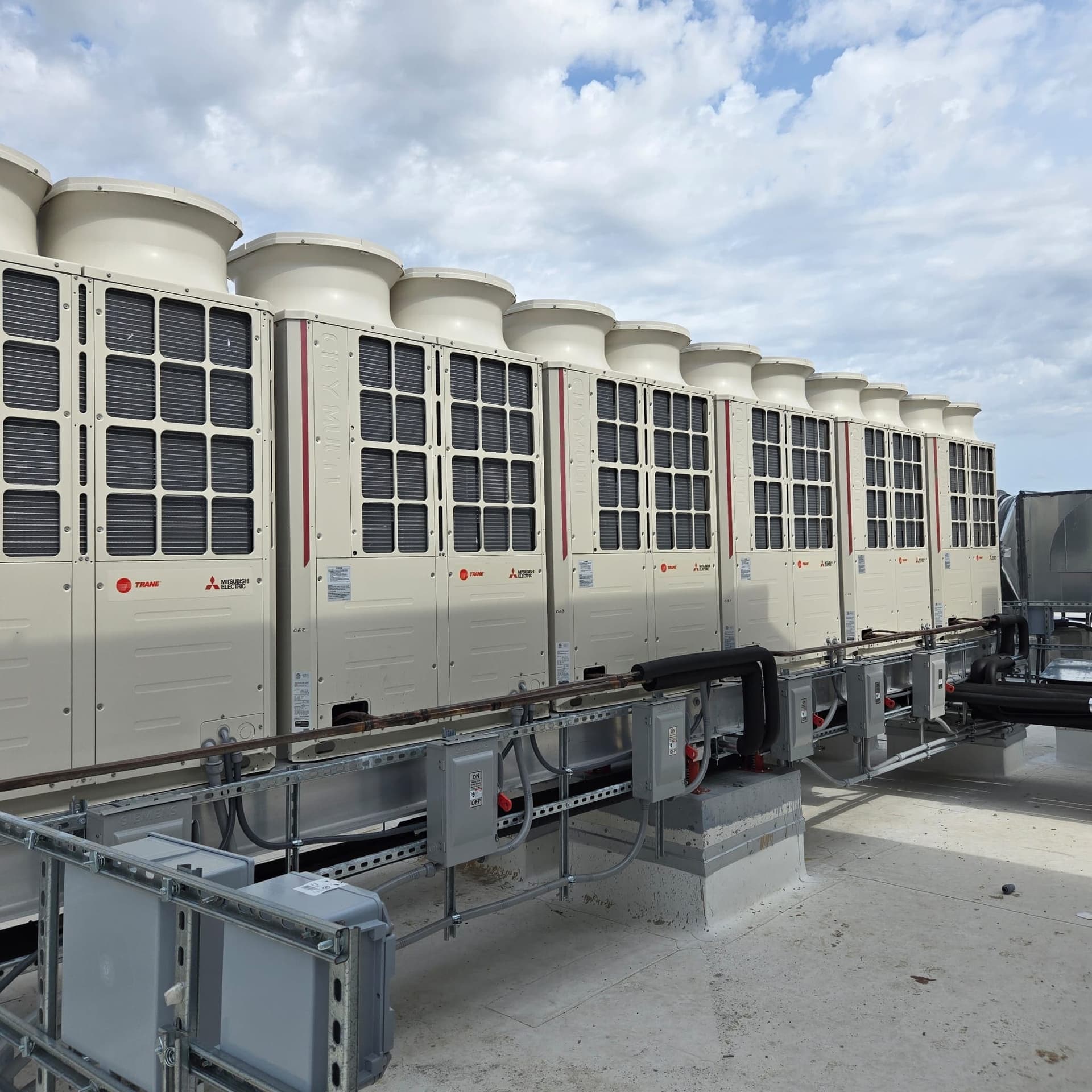 Commercial rooftop unit array on a South Florida building